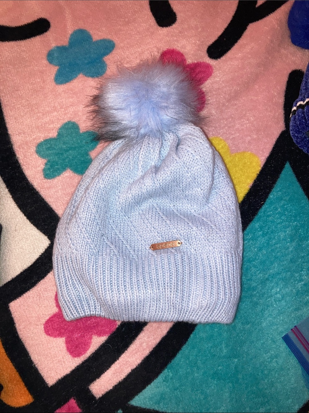Apana Light Blue Knit Pom Beanie